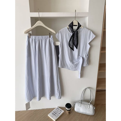 Set: Tie Waist Top + Maxi Skirt + Scarf