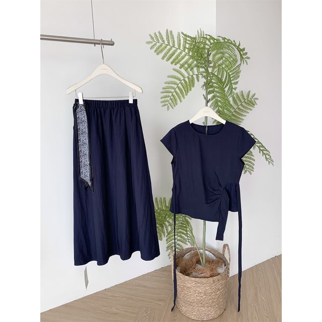Set: Tie Waist Top + Maxi Skirt + Scarf