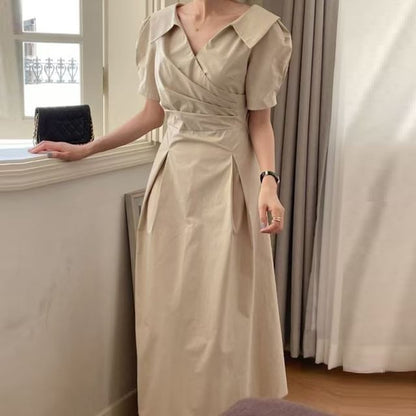 V-Neck Short Sleeve Ruched Wrap Maxi Dress - Altfashion Shop