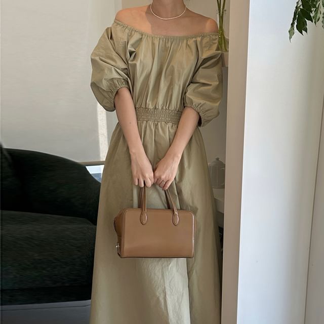 Puff Sleeve Round Neck Two-Way Maxi Dress - Altfashion Shop