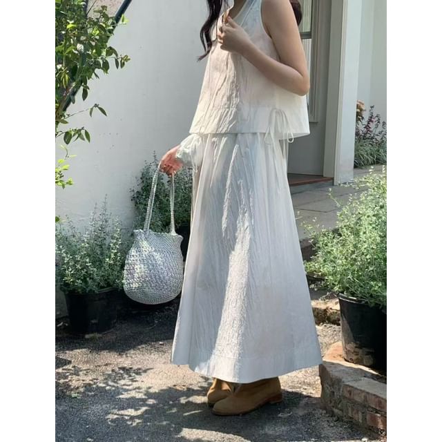 Sleeveless Top and Maxi Skirt Set with Bag