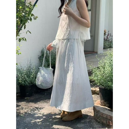 Sleeveless Top and Maxi Skirt Set with Bag