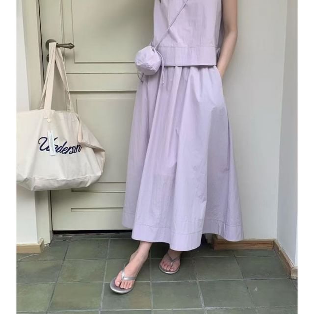 Sleeveless Top and Maxi Skirt Set with Bag