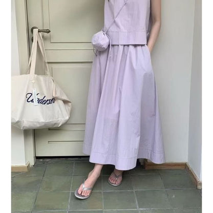 Sleeveless Top and Maxi Skirt Set with Bag