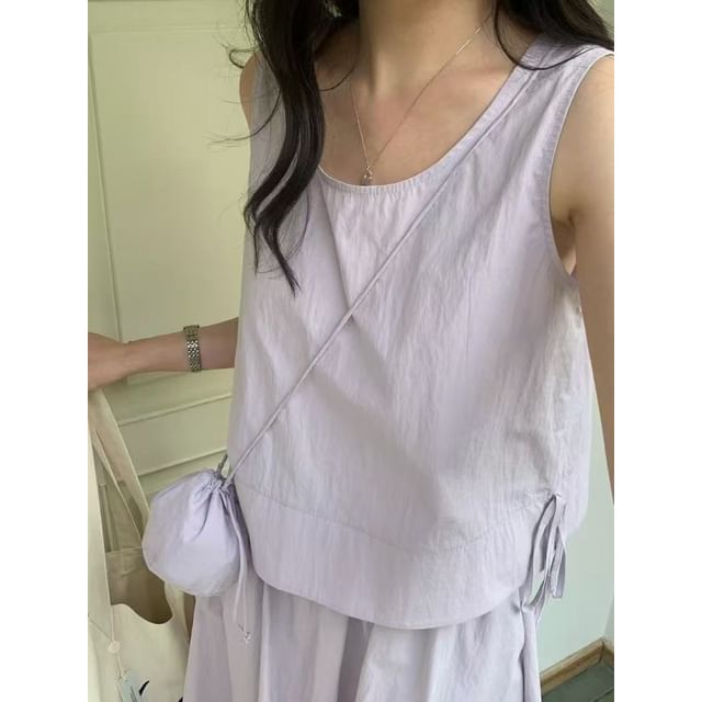 Sleeveless Top and Maxi Skirt Set with Bag