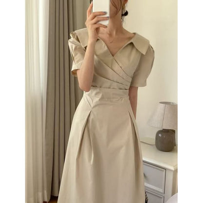 V-Neck Short Sleeve Ruched Wrap Maxi Dress - Altfashion Shop