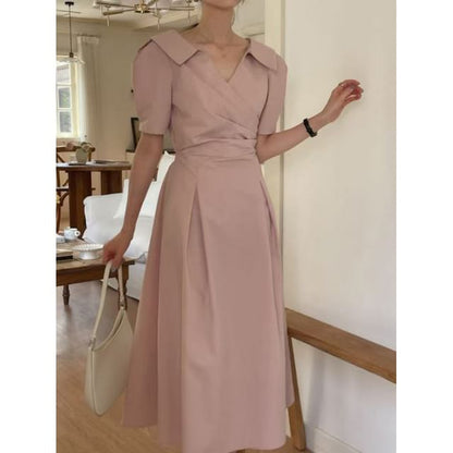 V-Neck Short Sleeve Ruched Wrap Maxi Dress - Altfashion Shop
