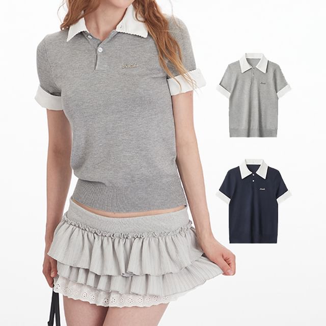 Two-Tone Knitted Short-Sleeved Polo Shirt
