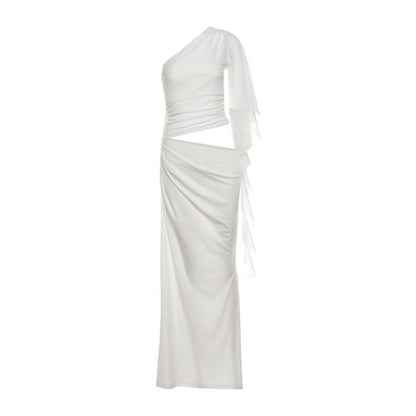 One Shoulder Cut-Out Slit Maxi Dress - Altfashion Shop
