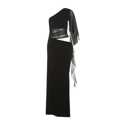 One Shoulder Cut-Out Slit Maxi Dress - Altfashion Shop