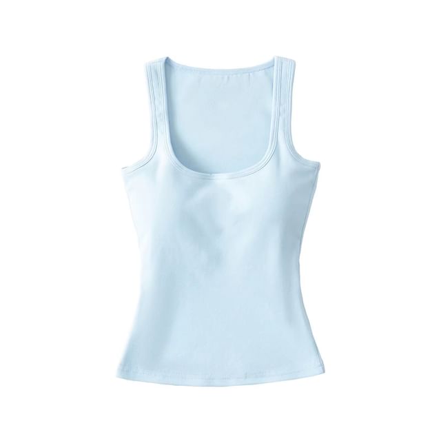 Plain Padded Scoop-Neck Cropped Tank Top