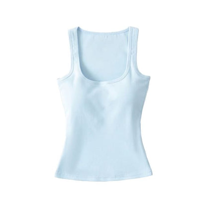 Plain Padded Scoop-Neck Cropped Tank Top
