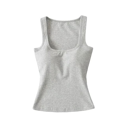 Plain Padded Scoop-Neck Cropped Tank Top