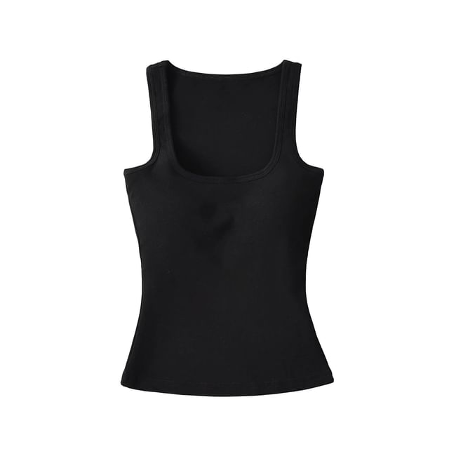 Plain Padded Scoop-Neck Cropped Tank Top