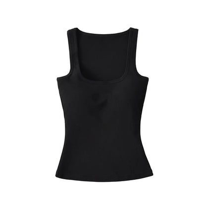 Plain Padded Scoop-Neck Cropped Tank Top