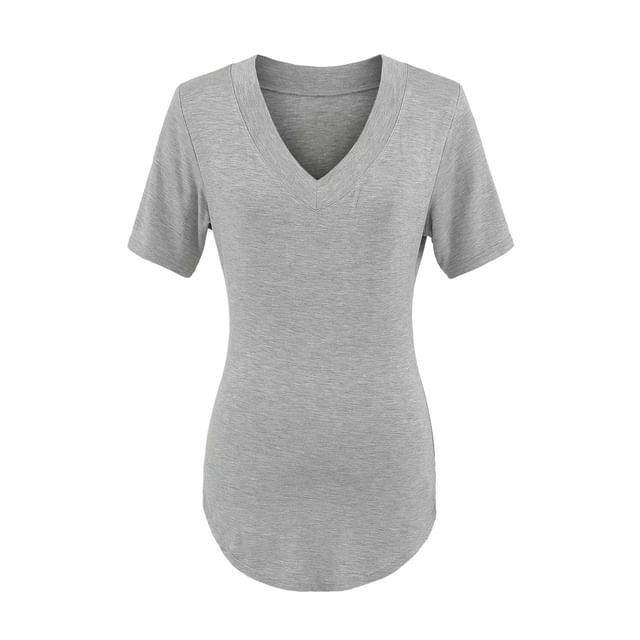 Plain V-Neck Short-Sleeved Tee
