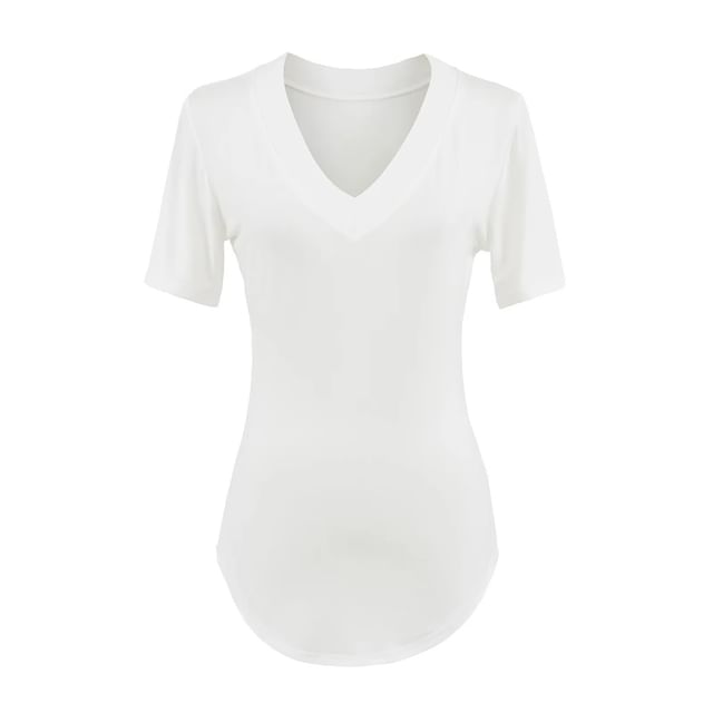 Plain V-Neck Short-Sleeved Tee