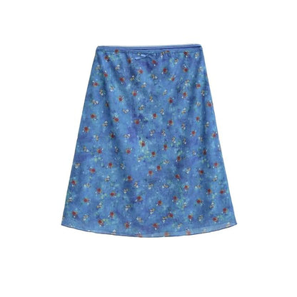 Patterned Mesh A-Line Skirt with High Waist