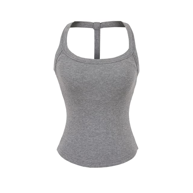 Plain Padded Open-Back Halter-Neck Cropped Top