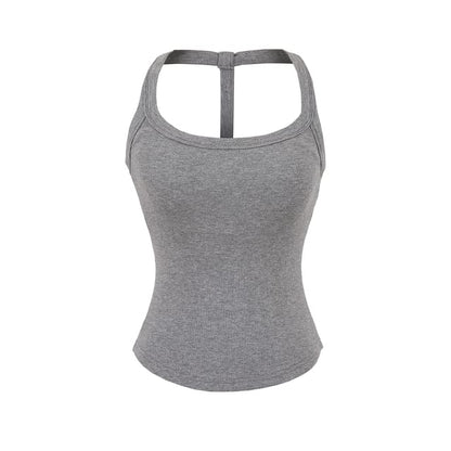 Plain Padded Open-Back Halter-Neck Cropped Top
