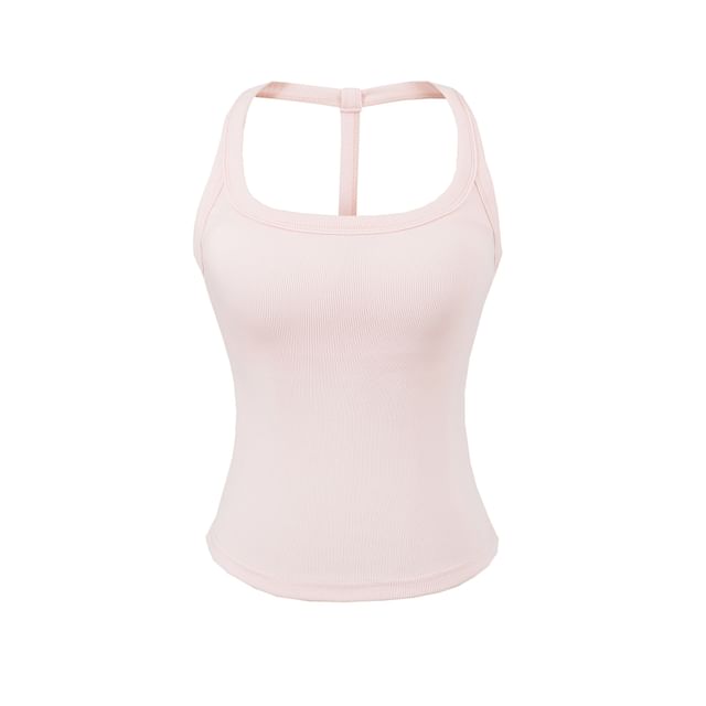 Plain Padded Open-Back Halter-Neck Cropped Top