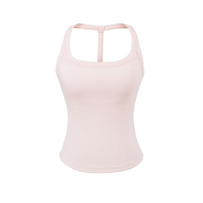 Plain Padded Open-Back Halter-Neck Cropped Top