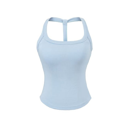 Plain Padded Open-Back Halter-Neck Cropped Top