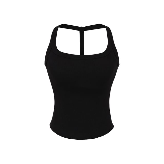 Plain Padded Open-Back Halter-Neck Cropped Top