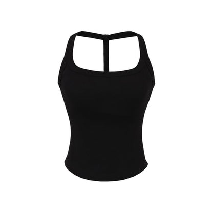 Plain Padded Open-Back Halter-Neck Cropped Top