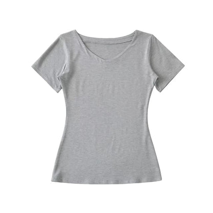 Plain V-Neck Short-Sleeved Slim-Fit Tee