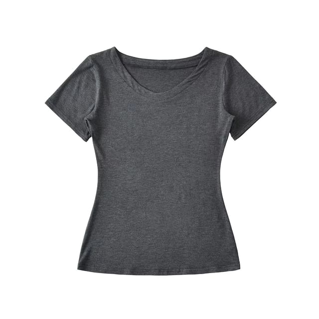 Plain V-Neck Short-Sleeved Slim-Fit Tee