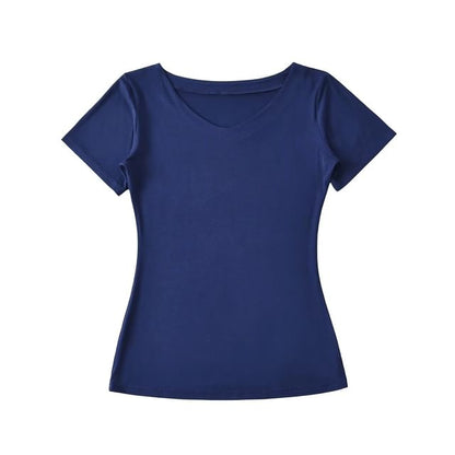 Plain V-Neck Short-Sleeved Slim-Fit Tee