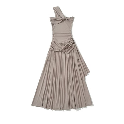 One-Shoulder Sleeveless Ruched Maxi Dress - Altfashion Shop
