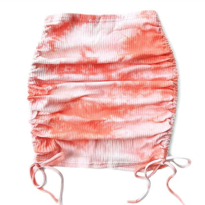 Tie-Dye Drawstring Mini Pencil Skirt