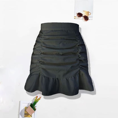 Ruched Mini Pencil Skirt with Ruffle Hem