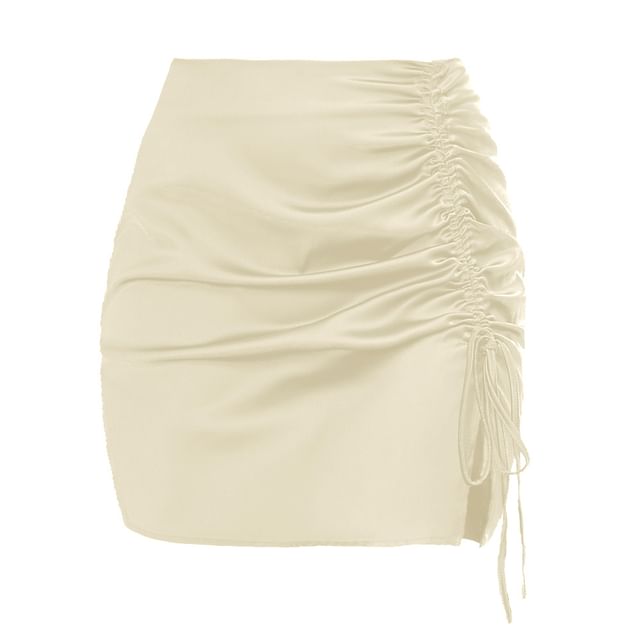 Satin Mini Pencil Skirt with Drawstring Waist