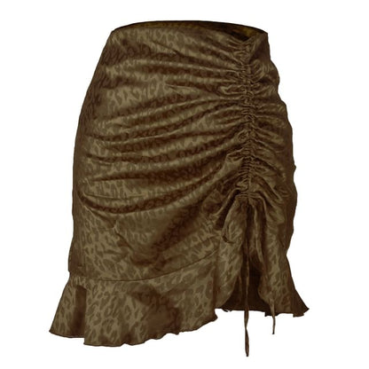 Leopard Mini A-Line Skirt with Ruffle Drawstring
