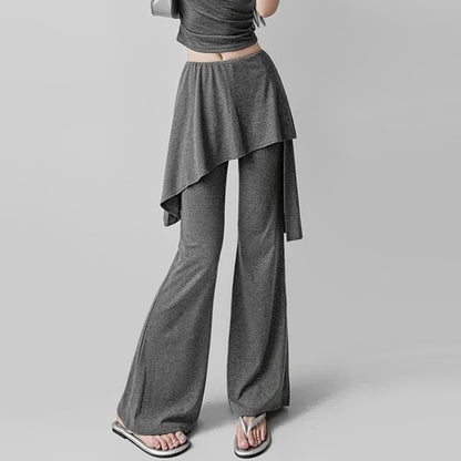 Skirt Overlay Flared Pants with Mid Waist