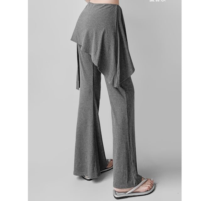 Skirt Overlay Flared Pants with Mid Waist
