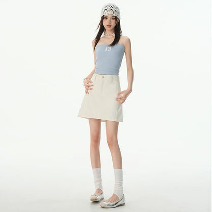 Washed Denim Mini A-Line Skirt