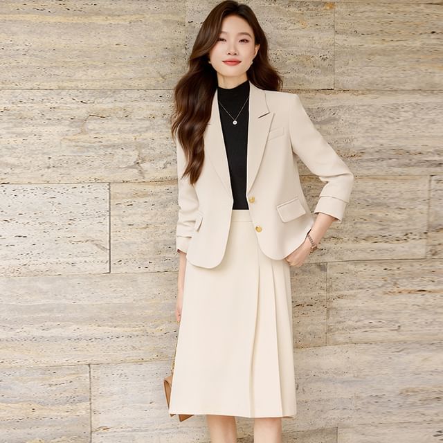 Blazer and Pleated A-Line Skirt Set