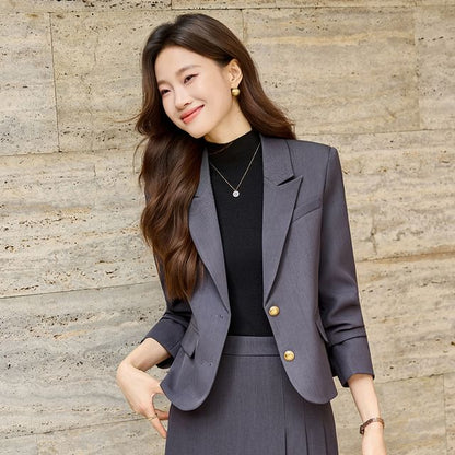 Blazer and Pleated A-Line Skirt Set