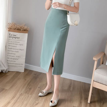 Slit Midi Straight Skirt with High Waist