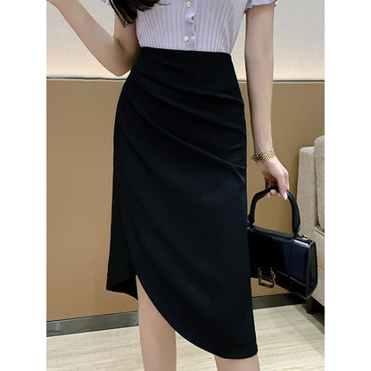 Asymmetrical Ruched Pencil Skirt with Slit