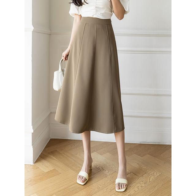 Plain Midi A-Line Skirt with High Waist