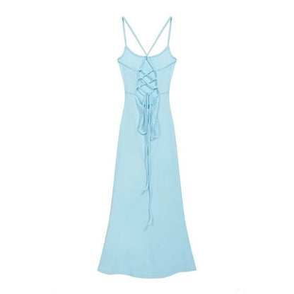 Backless Spaghetti Strap A-Line Dress - Altfashion Shop
