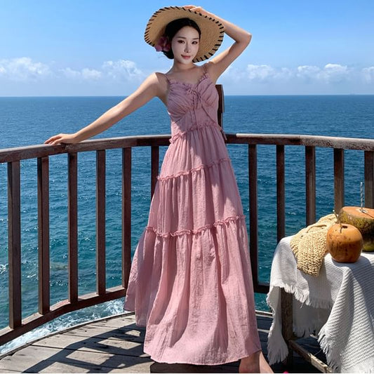 Sleeveless V-Neck A-Line Maxi Dress - Altfashion Shop
