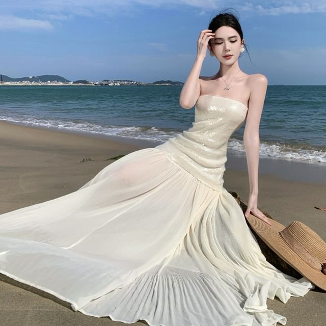 Strapless A-Line Maxi Dress - Altfashion Shop