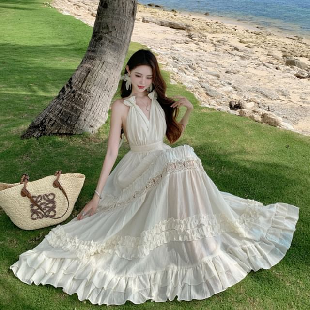 V-Neck Tiered Maxi Dress - Altfashion Shop
