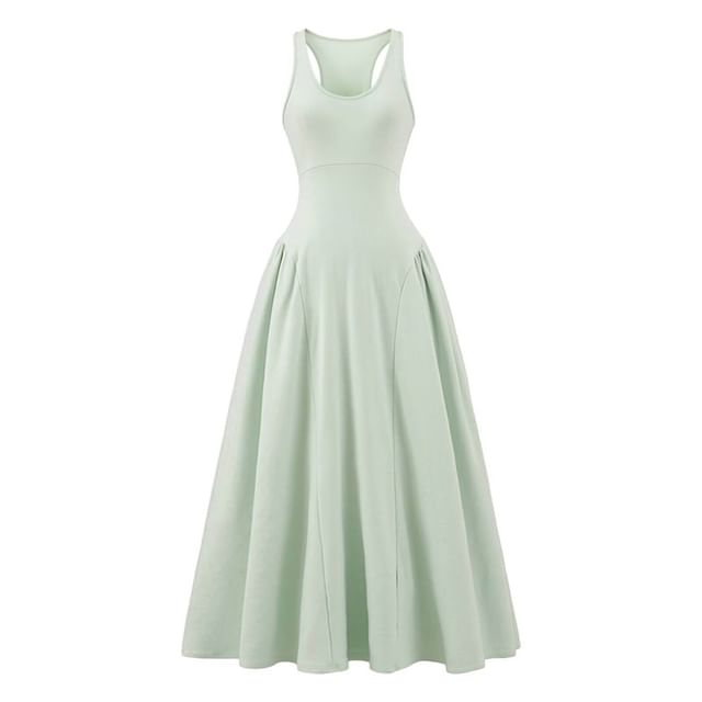 Crew Neck Sleeveless A-Line Maxi Dress - Altfashion Shop